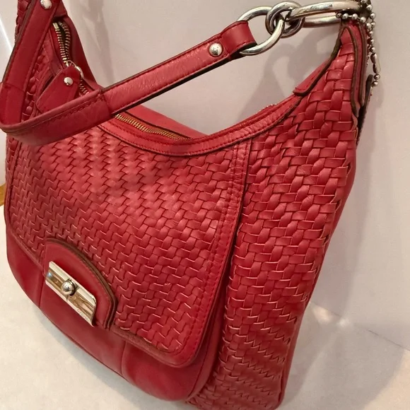 Vintage Coach 19314 Red Kristin Woven Leather Shoulder Bag Purse Hobo - Picture 3 of 13
